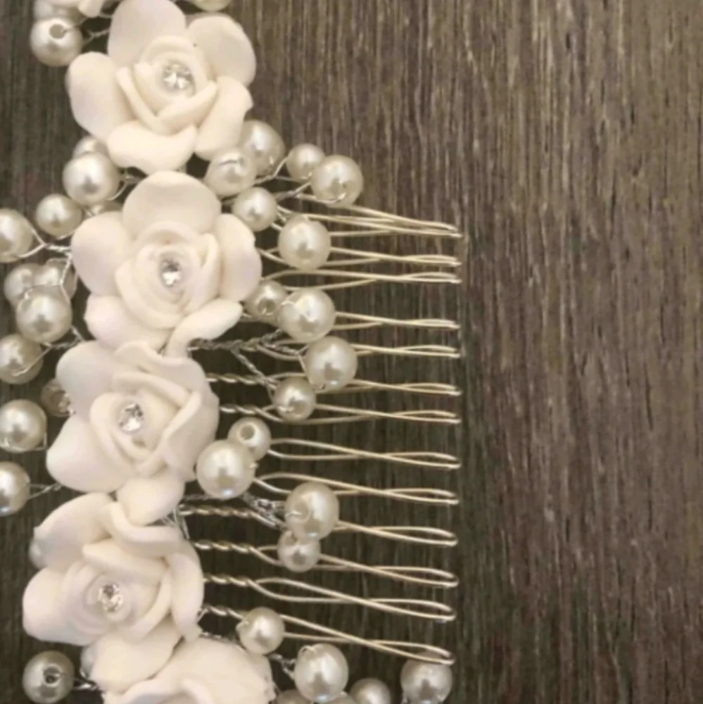 Bridal wedding hair accessory headband crown white roses and Rhinestones